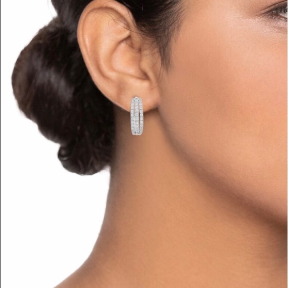 10k White Gold 1 Carat T.W. Diamond Hoop Earrings